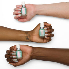 essie Mystic Marine satin chrome veil smooths the look for a silky finish