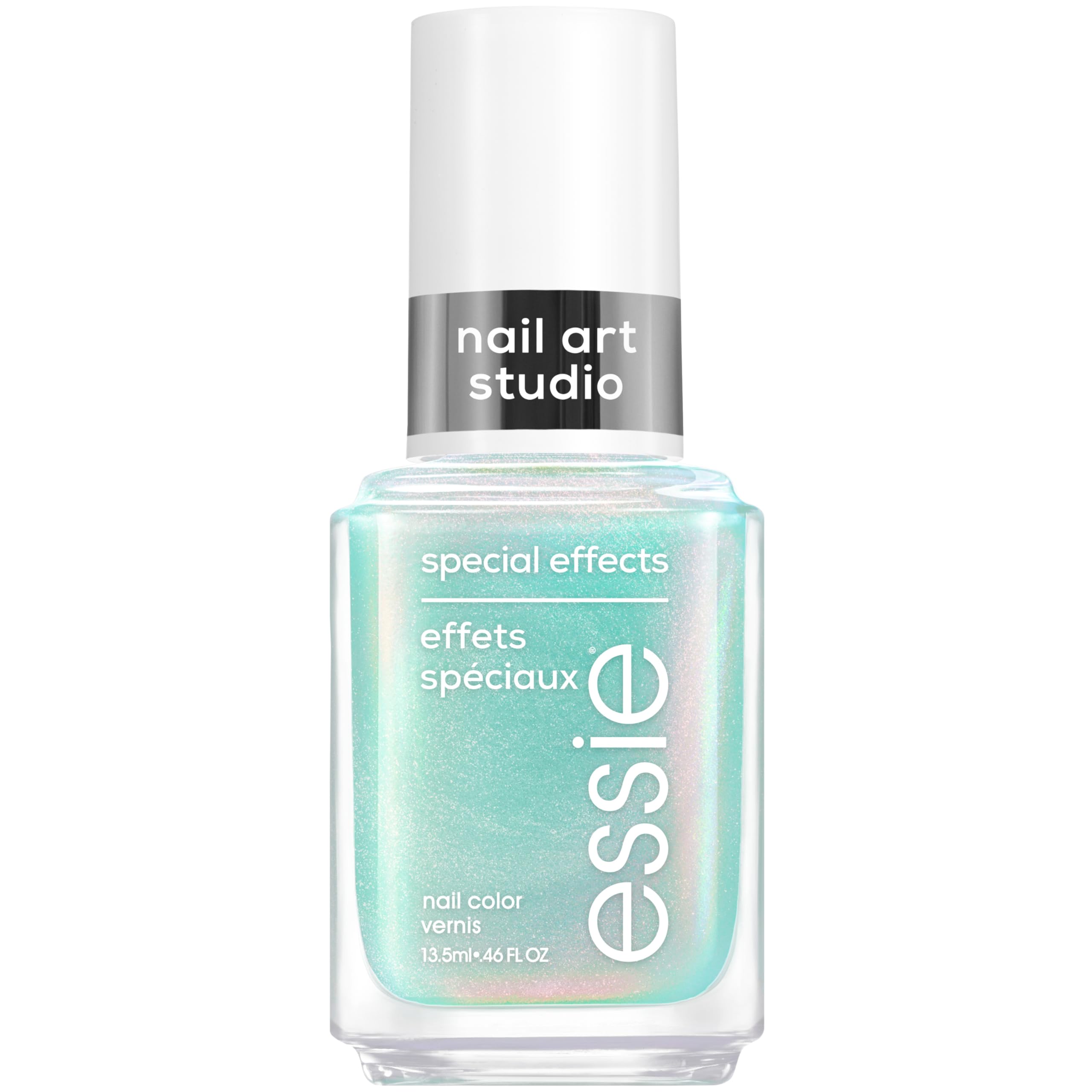 essie Mystic Marine turquoise pearl chrome finish adds dimension to at-home manicures