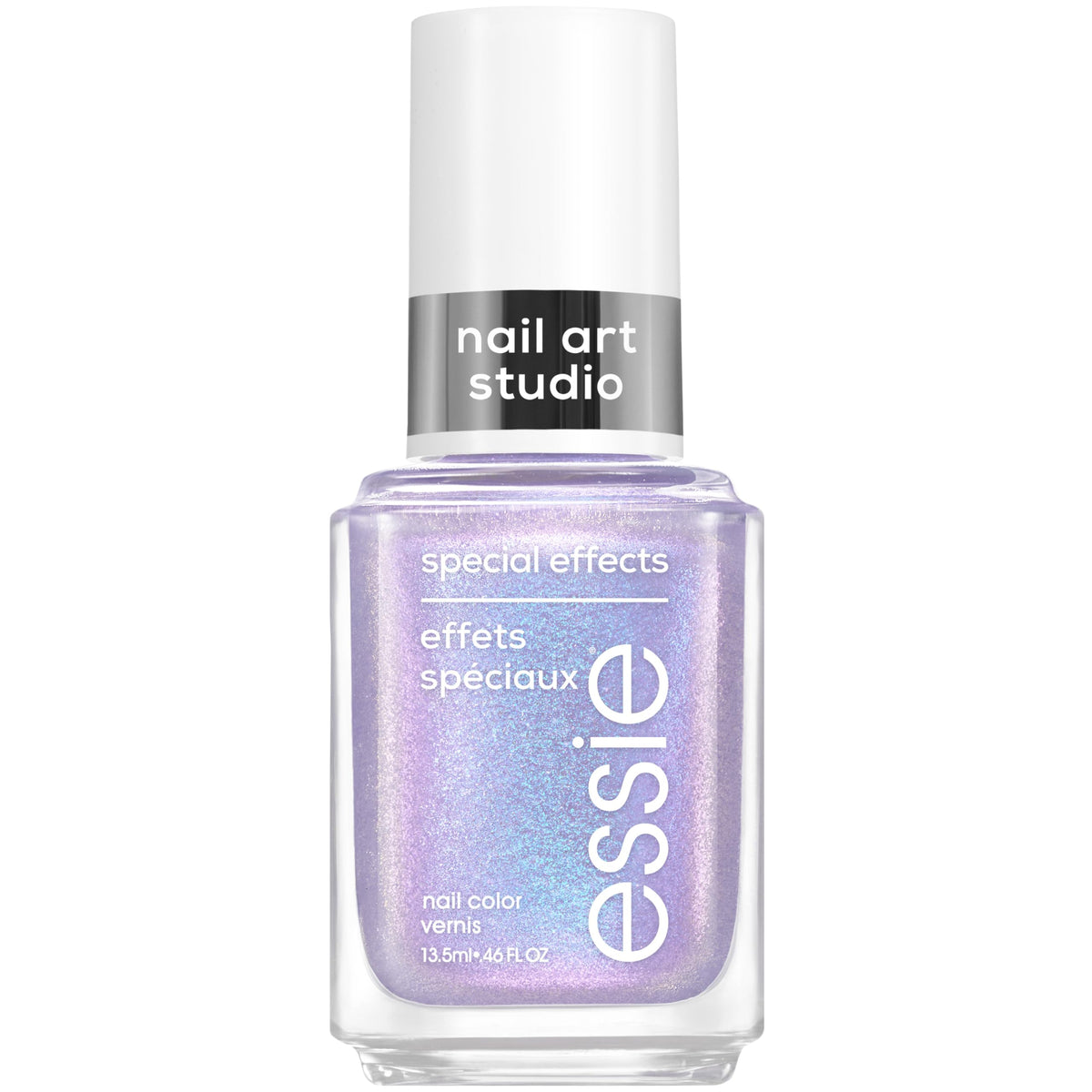 Esmalte essie Ethereal Escape con efecto morado y brillo, ideal para look artístico