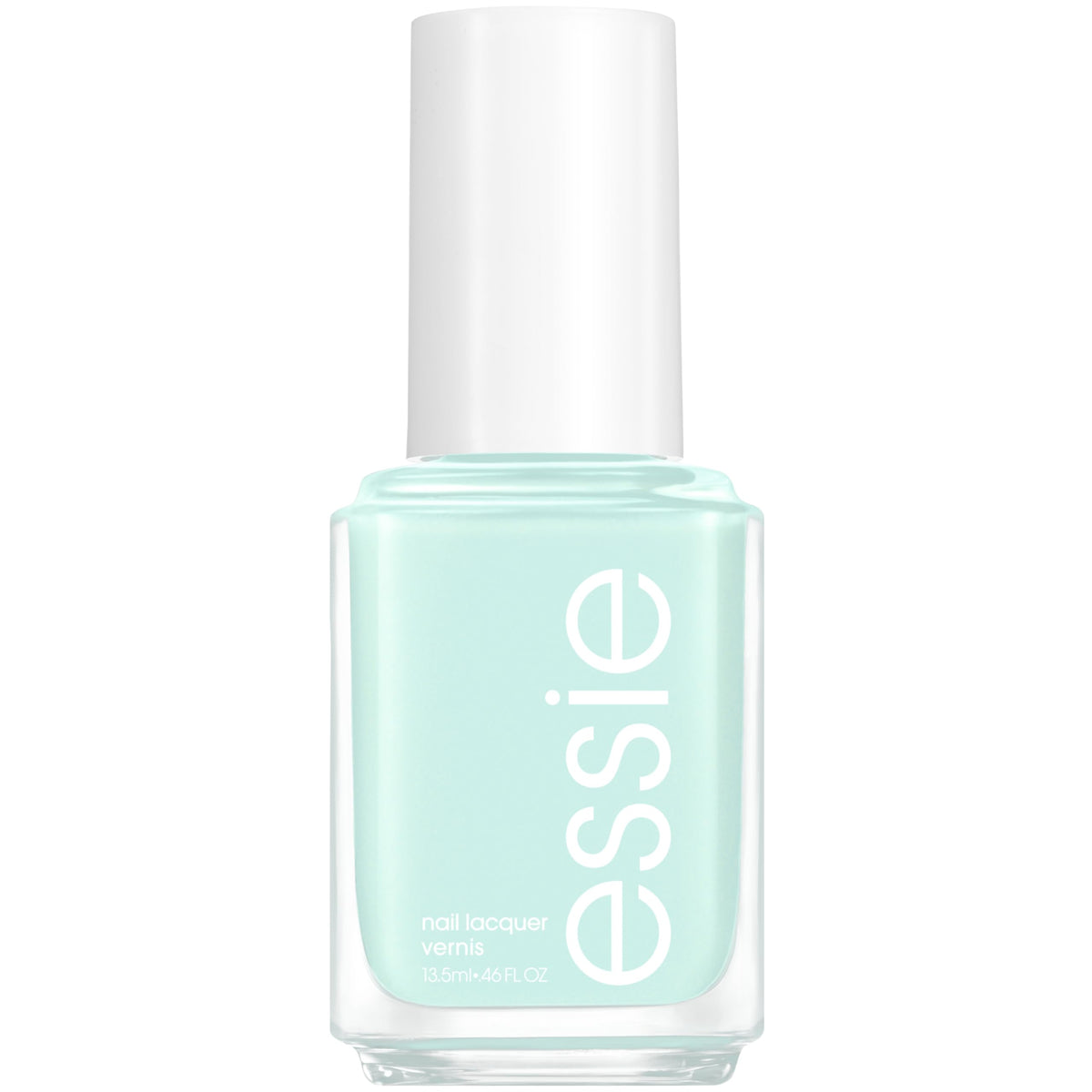 essie Seas The Day mint polish bottle bathed in sunlight for beach-ready color