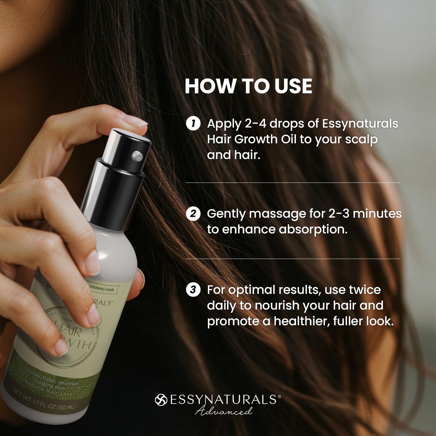 EssyNaturals: aplicación en la raíz para nutrir el cabello desde la base.