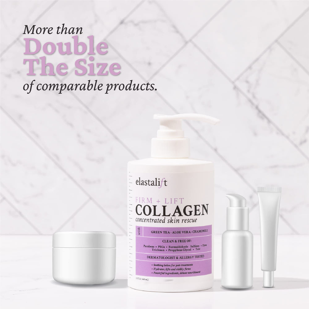 Elastalift Colágeno crema, contiene extractos de té verde para una hidratación natural.