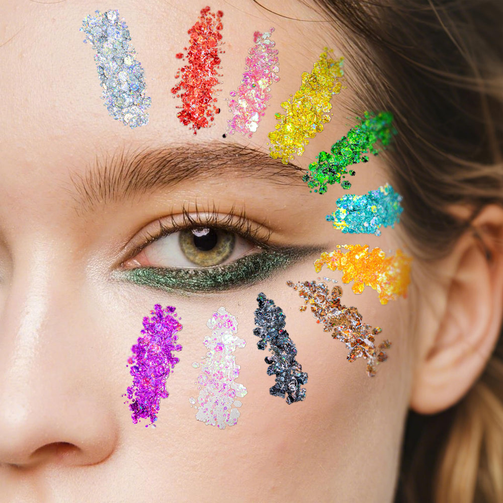 Estanoite gel purpurina rostro, brillo iridiscente para look nocturno