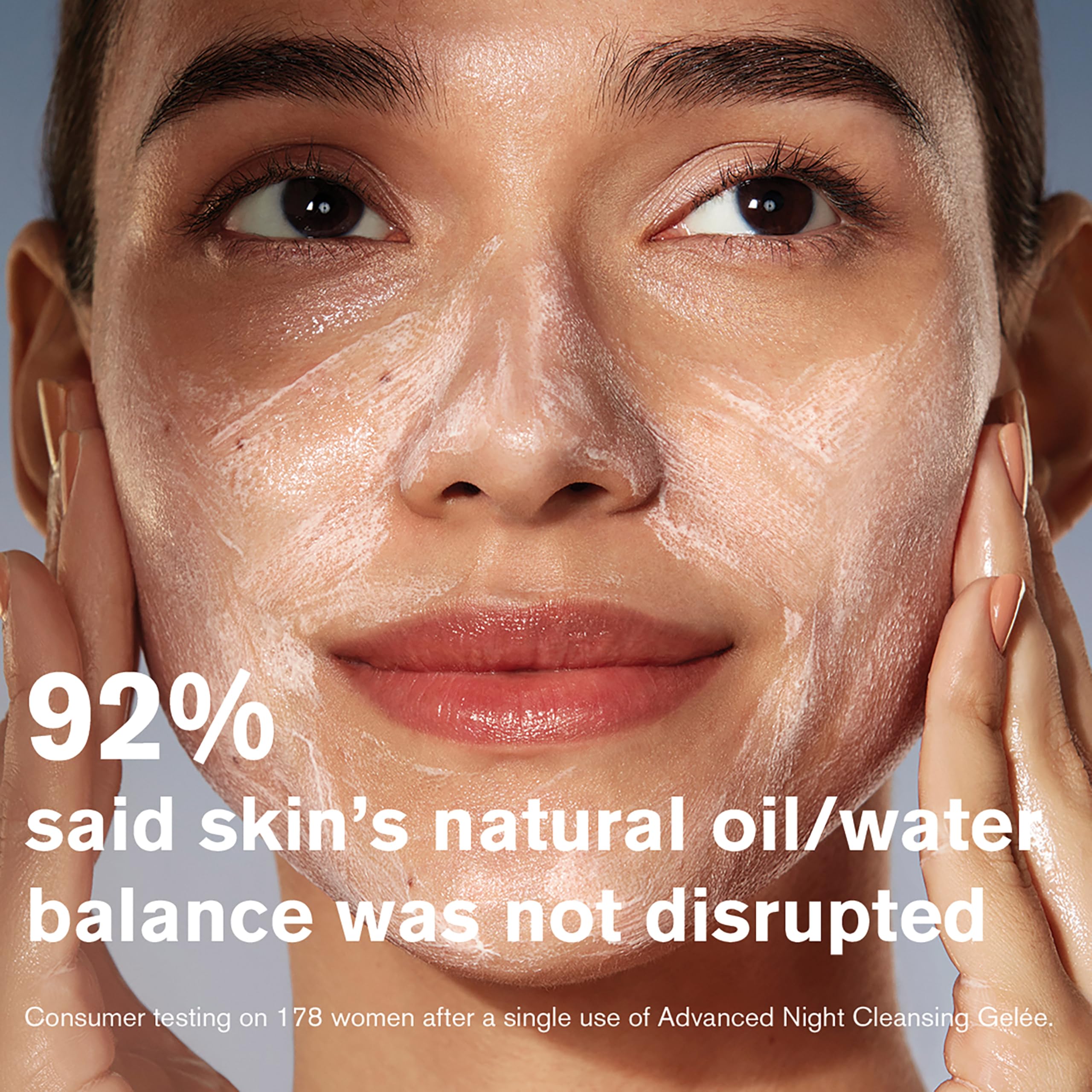 Close-up of Estee Lauder gelee cleanser removing longwear makeup