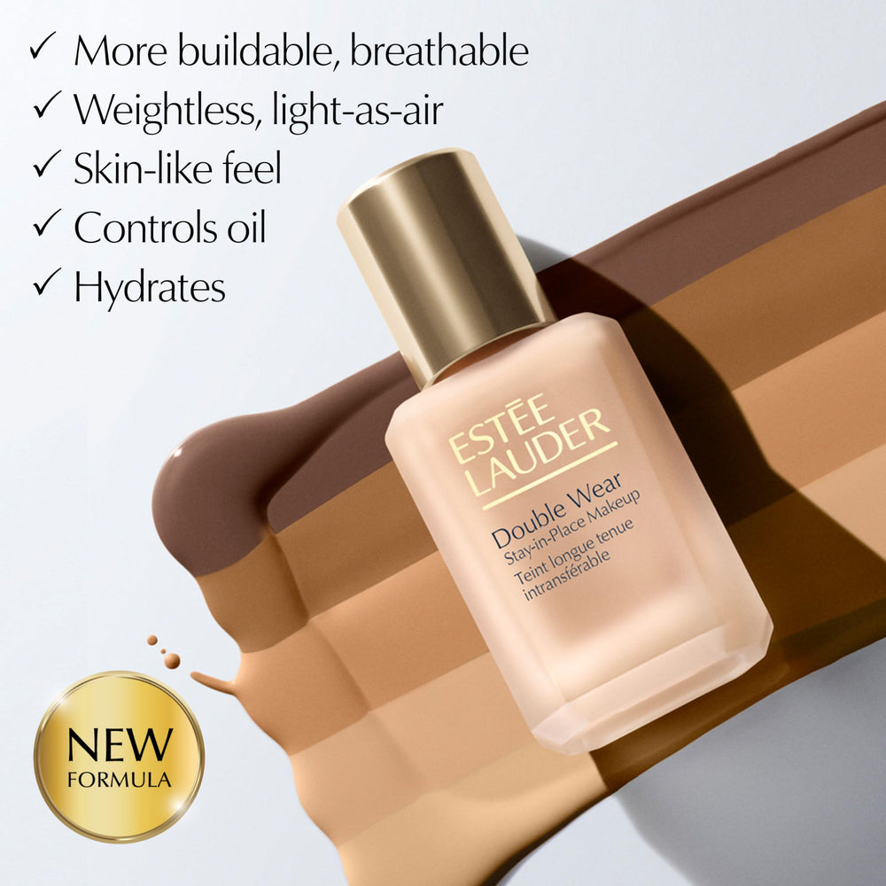 Estee Lauder Double Wear bottle with cap off highlights dispensing control.