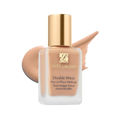 Estee Lauder Double Wear bottle with pump shows long-lasting matte finish.