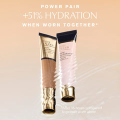 Estée Lauder Futurist Aqua Brilliance primer texture-swatch reveals dewy, smooth skin.
