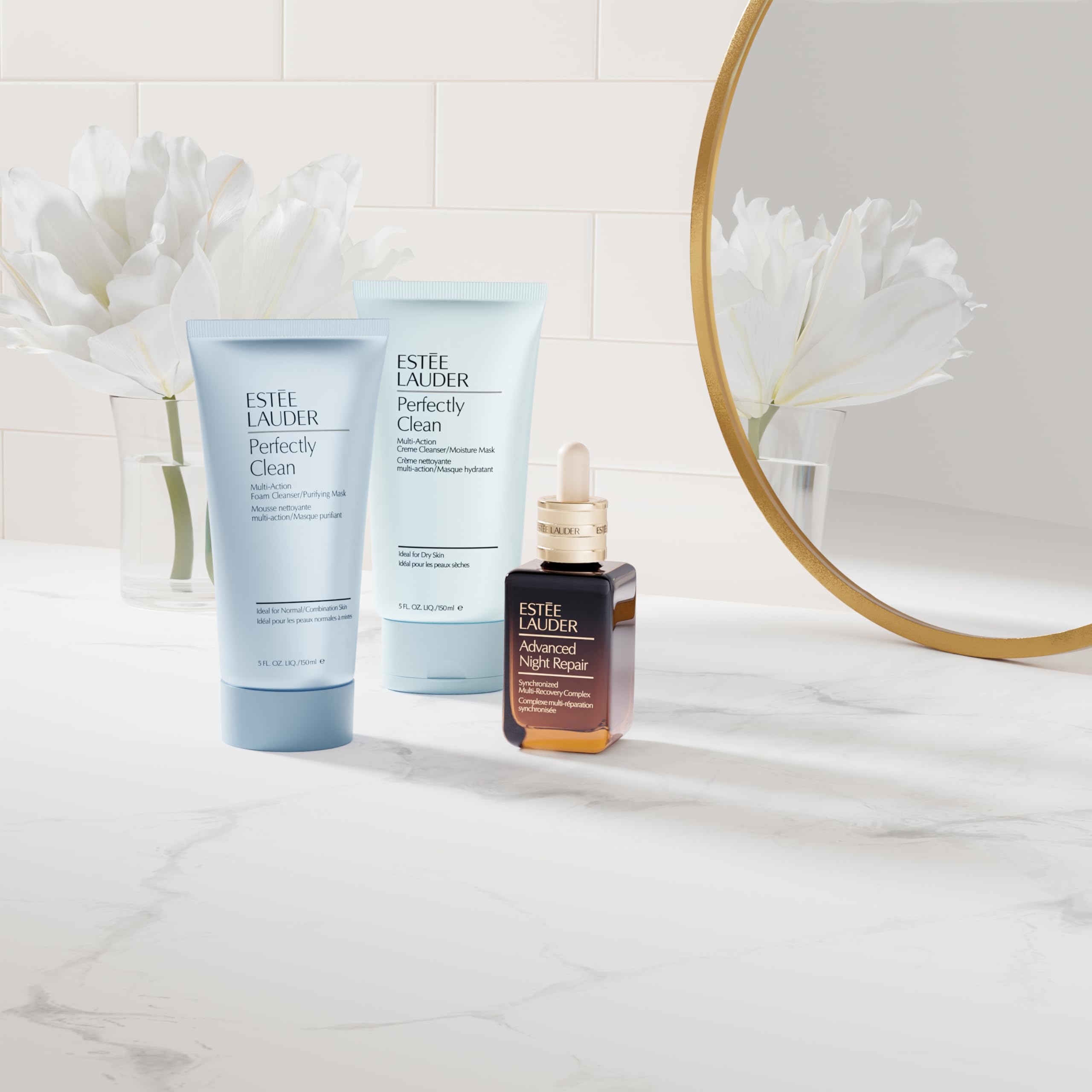 Estee Lauder Perfectly Clean moisture mask application image for a 3-minute spa-like boost.