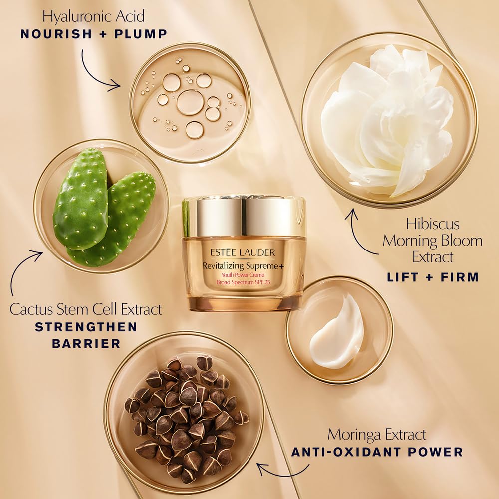 Estée Lauder Revitalizing Supreme+ cream glow finish shows revived radiance.