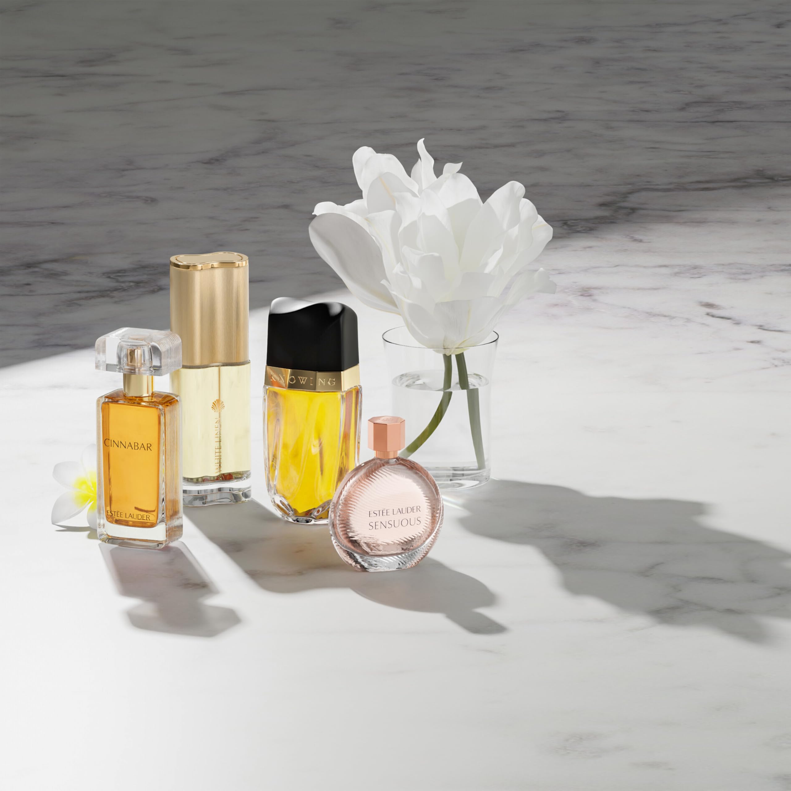 Estée Lauder Sensuous bottle side view, sleek silhouette with refined notes