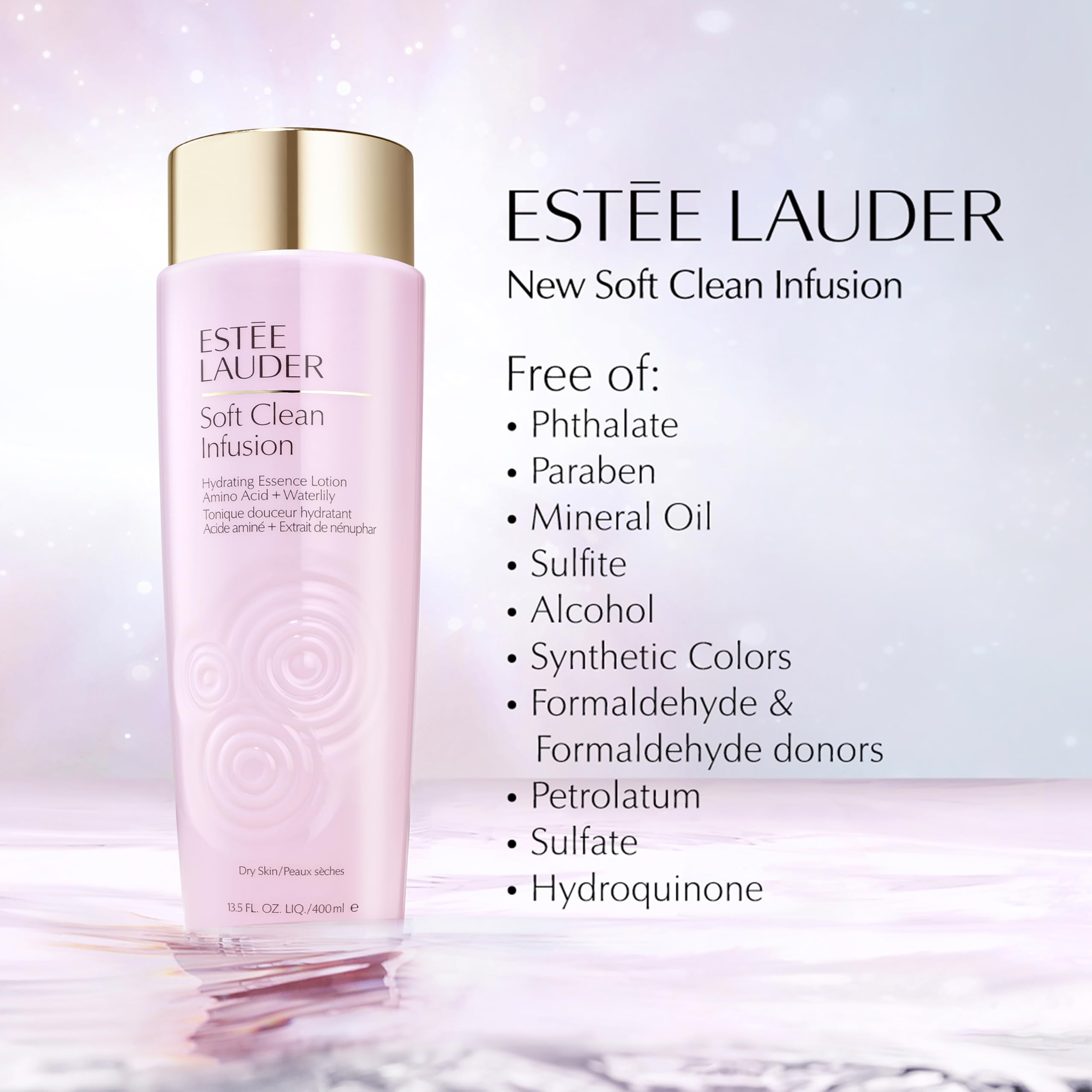 Estée Lauder Soft Clean Infusion essence application demonstrates gentle plumping effect.