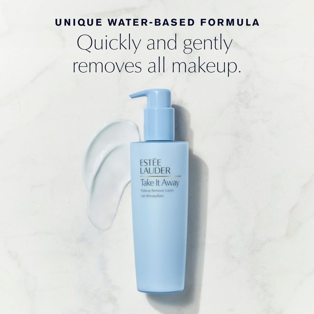 Estée Lauder Take It Away pump dispense shot suggests quick, mess-free application.