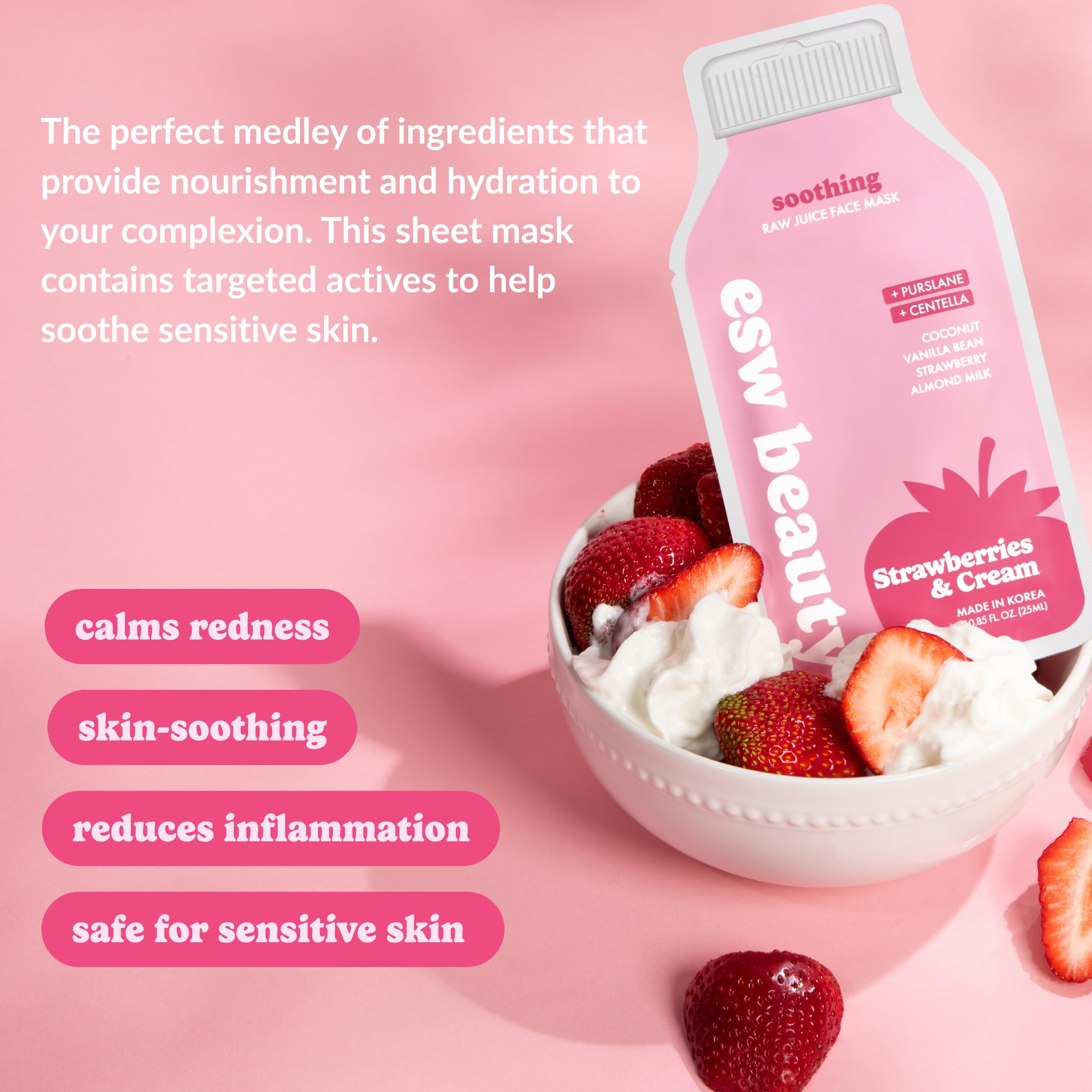 ESW Beauty Fresas y Crema Mascarilla de Hoja: ingredientes coco para nutrición suave.
