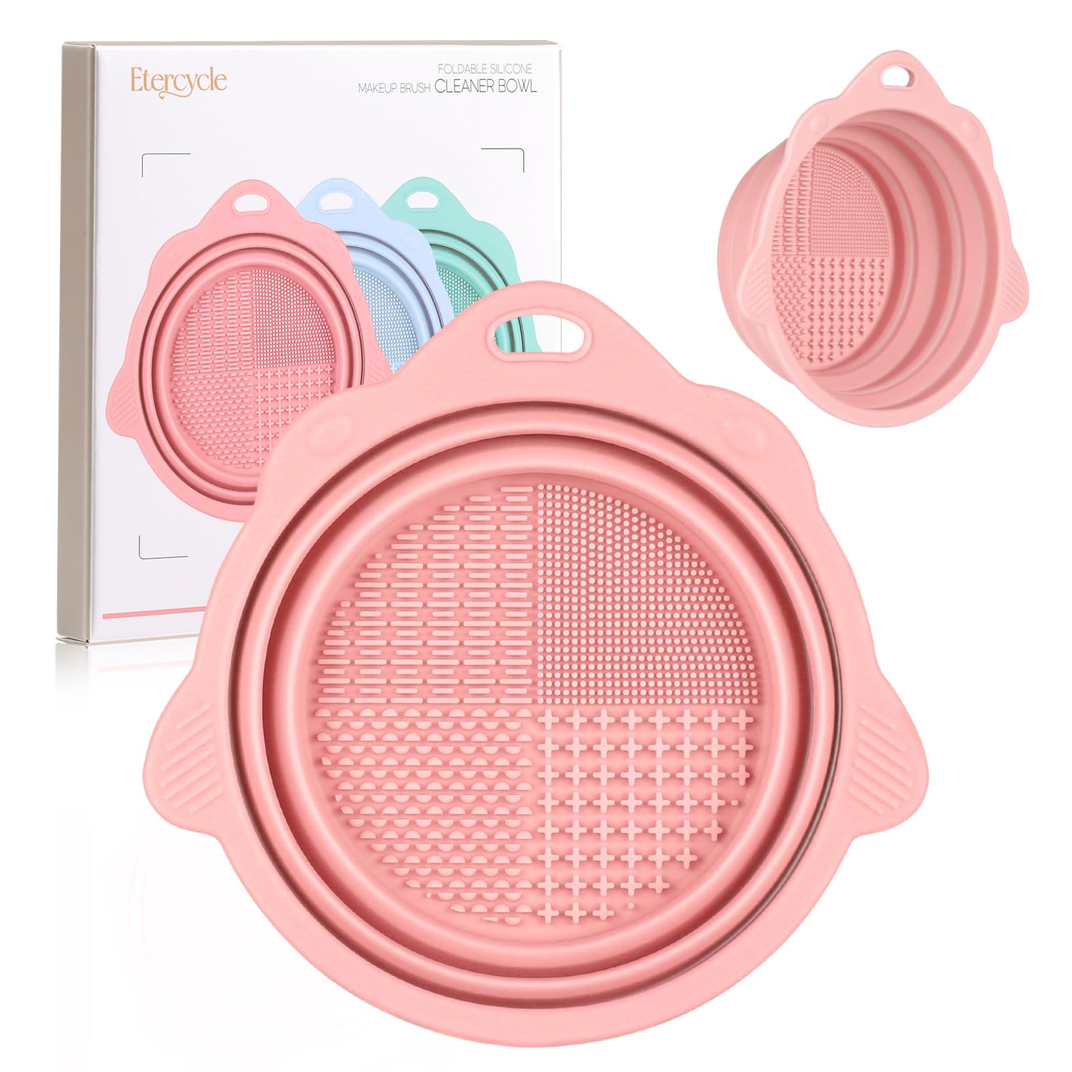 Etercycle foldable bowl closed, compact storage for travel-ready makeup cleaning.