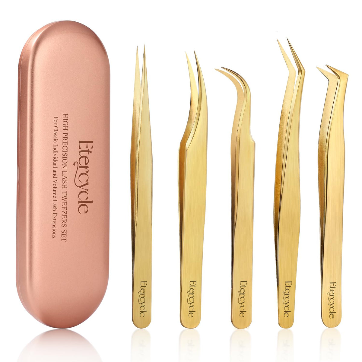 Etercycle high precision lash tweezers set with cover for organized storage and quick access