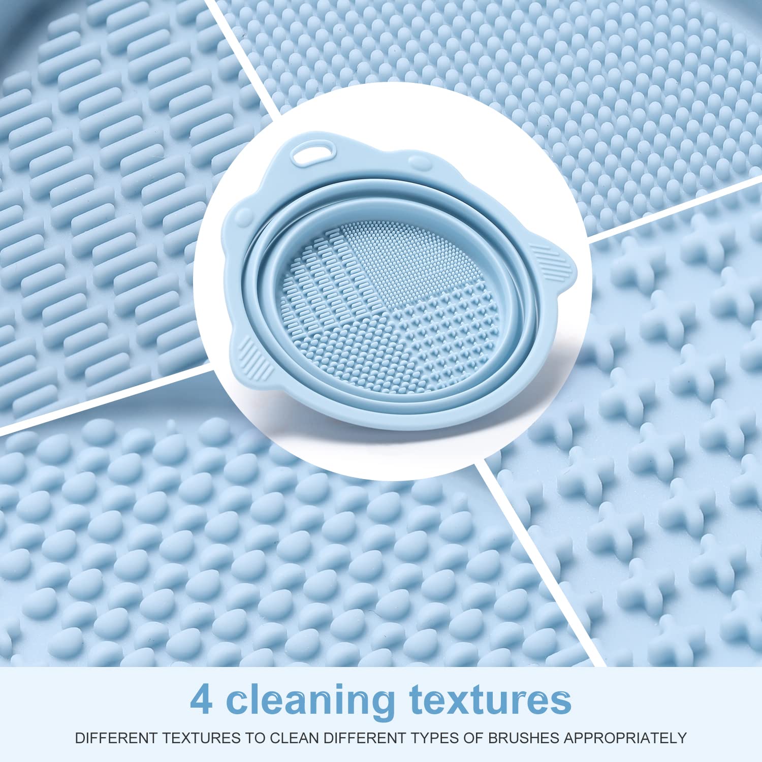 Etercycle multitextured cleaning tool tackles dirt on facial and eye brushes.