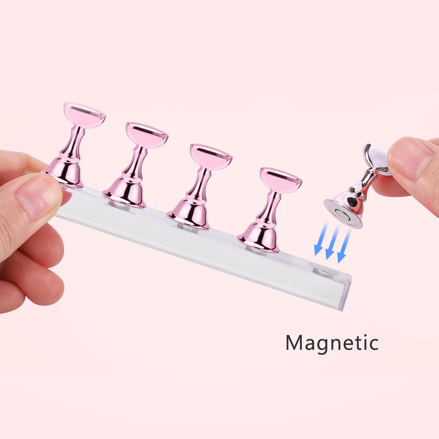 Etercycle nail stand in pink hue provides stable display and comfortable crafting posture.
