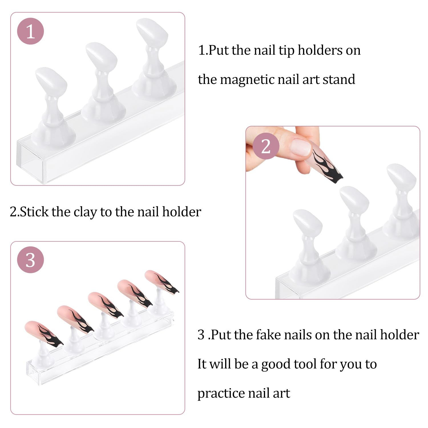 Soporte cristal Etercycle, exhibe uñas falsas con estilo y claridad.