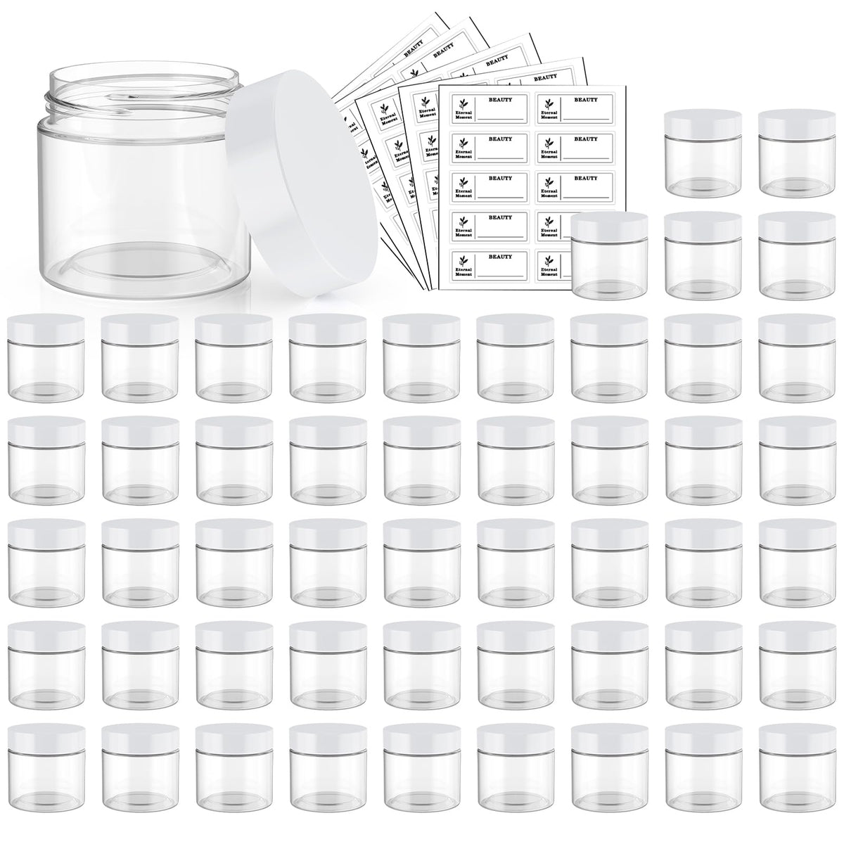 Eternal Moment 2oz clear jar with white lid wide mouth for easy filling