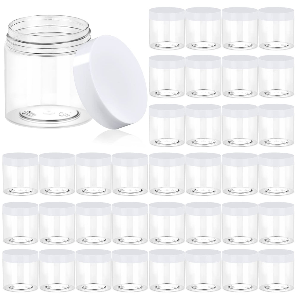 Eternal Moment 36-pack clear jars with white lids for organized cosmetic samples.