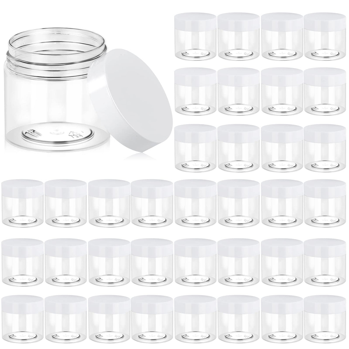Eternal Moment 36-pack 6oz jar with clear lids, ideal for organized cosmetics.