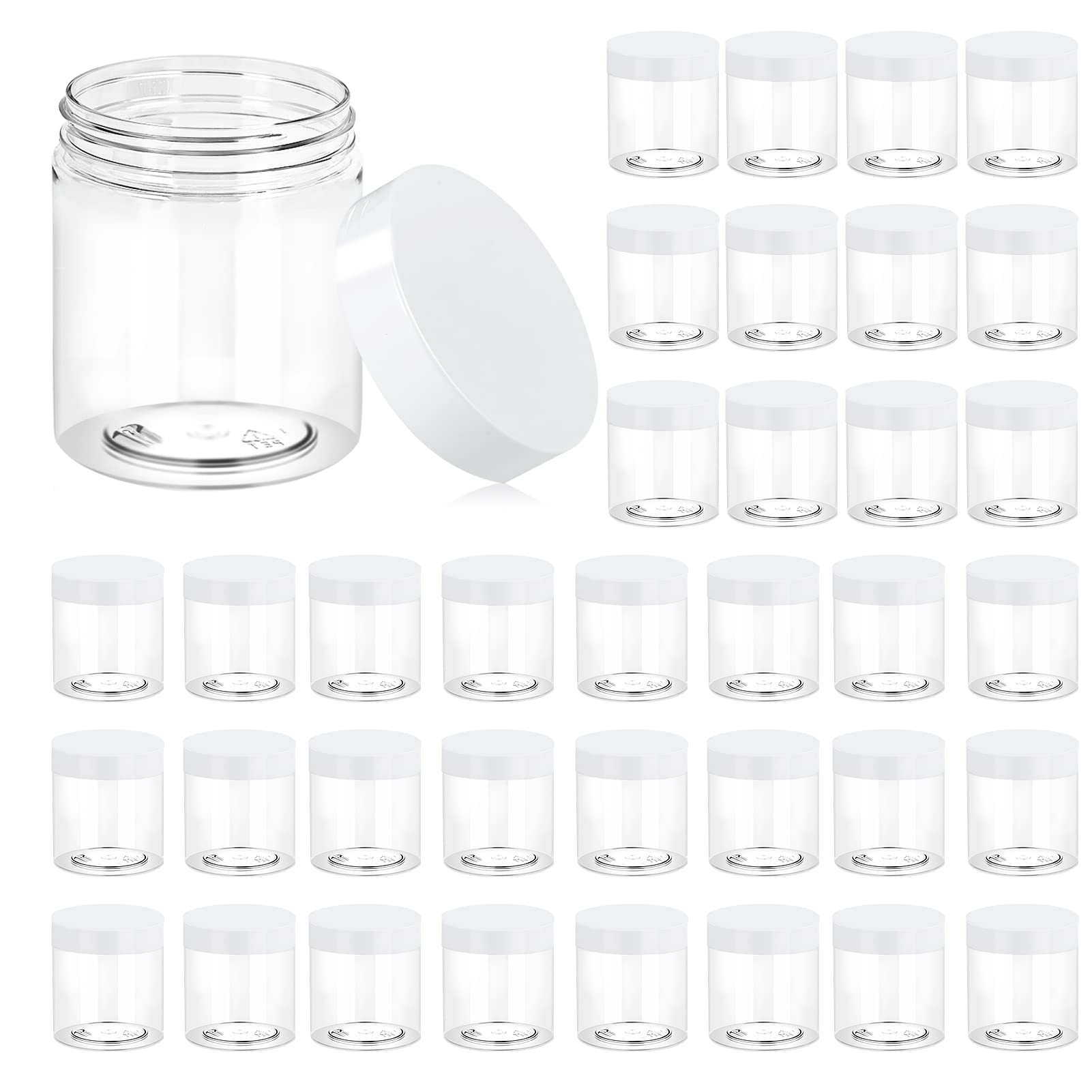 Eternal Moment 36-pack 8 oz jars with white lids in close-up for organized storage.