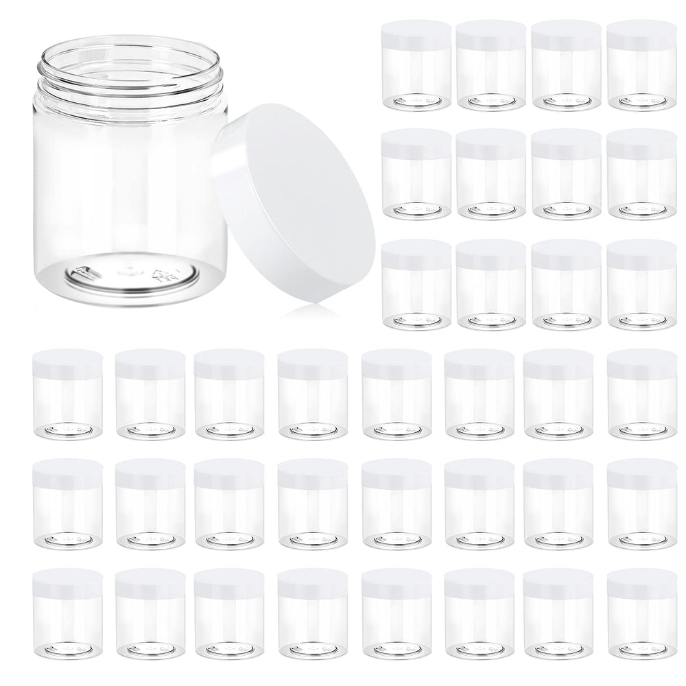 Eternal Moment 36-pack 8 oz jars with white lids in close-up for organized storage.