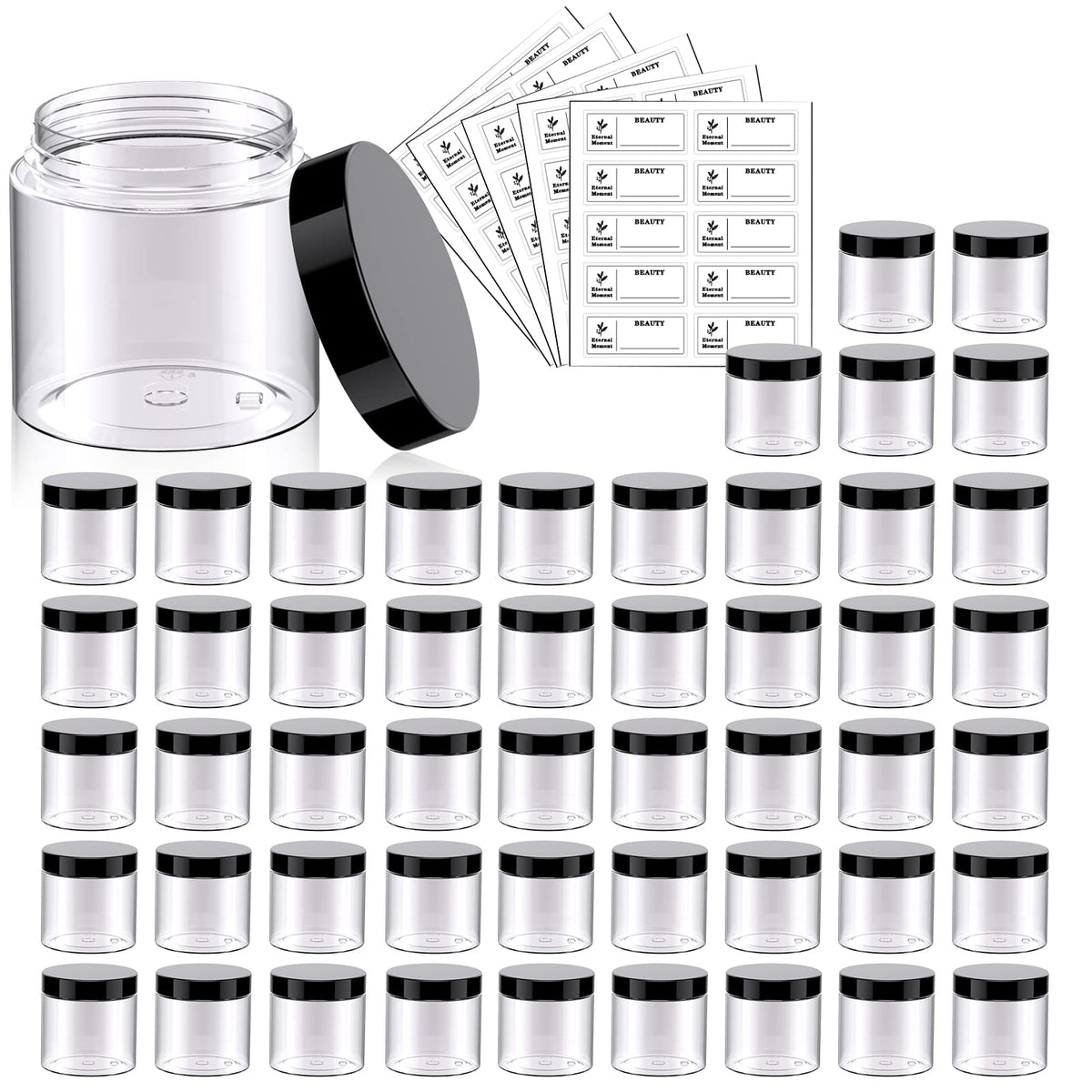 Eternal Moment 50-pack 2oz jar with lids, perfect for organizing samples.