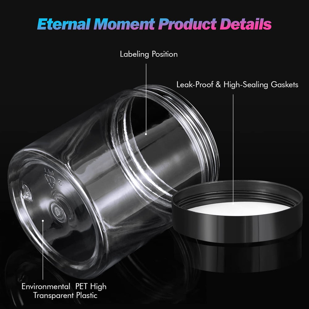 Eternal Moment 8 oz cosmetic jar shows contents clearly on shelves