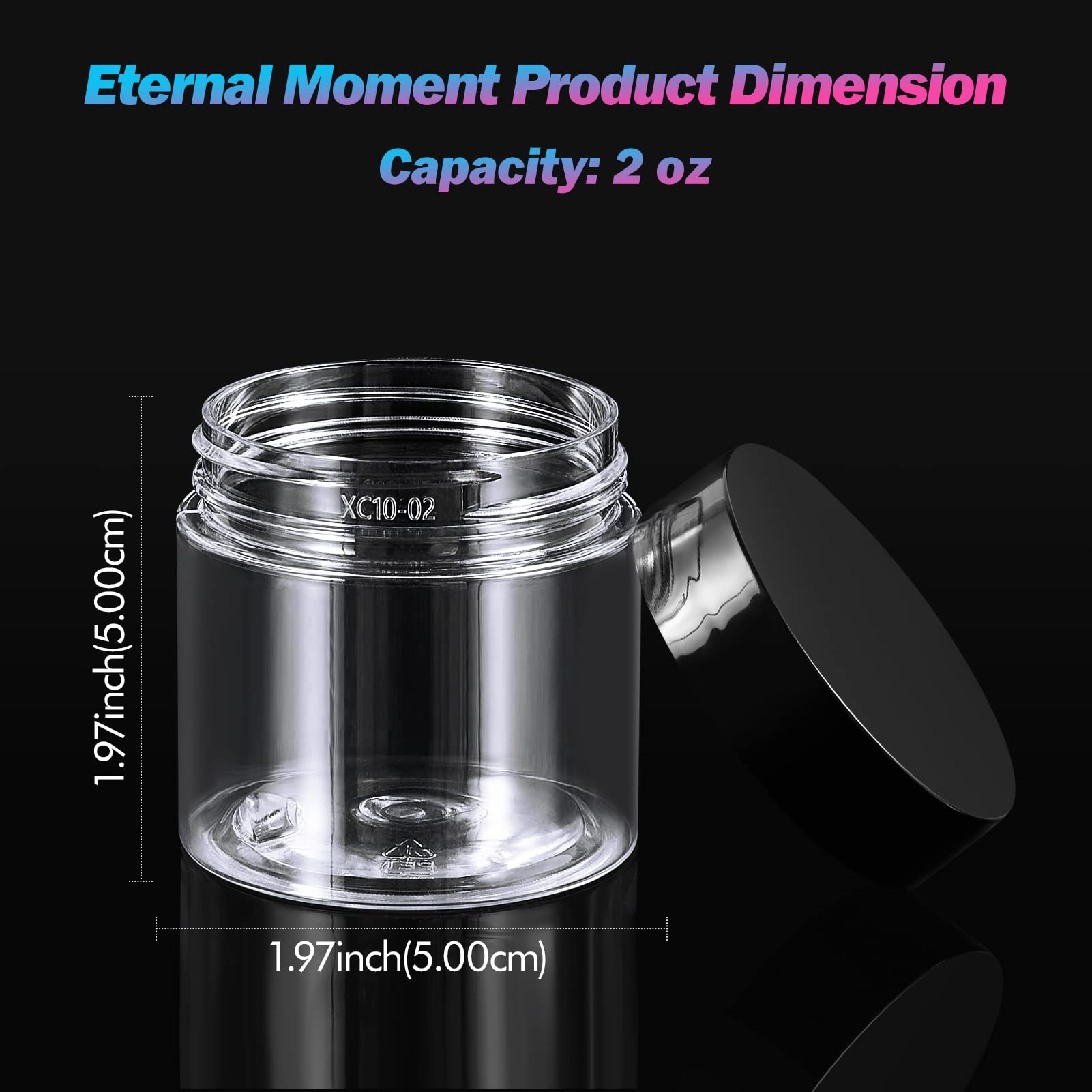 Eternal Moment transparent 2oz jar close-up ideal for cosmetics and samples.