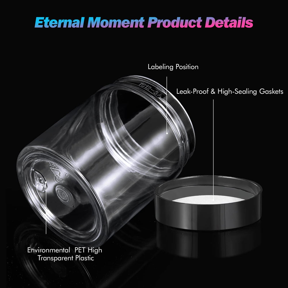 Eternal Moment travel-size cosmetic containers ideal for on-the-go routines.
