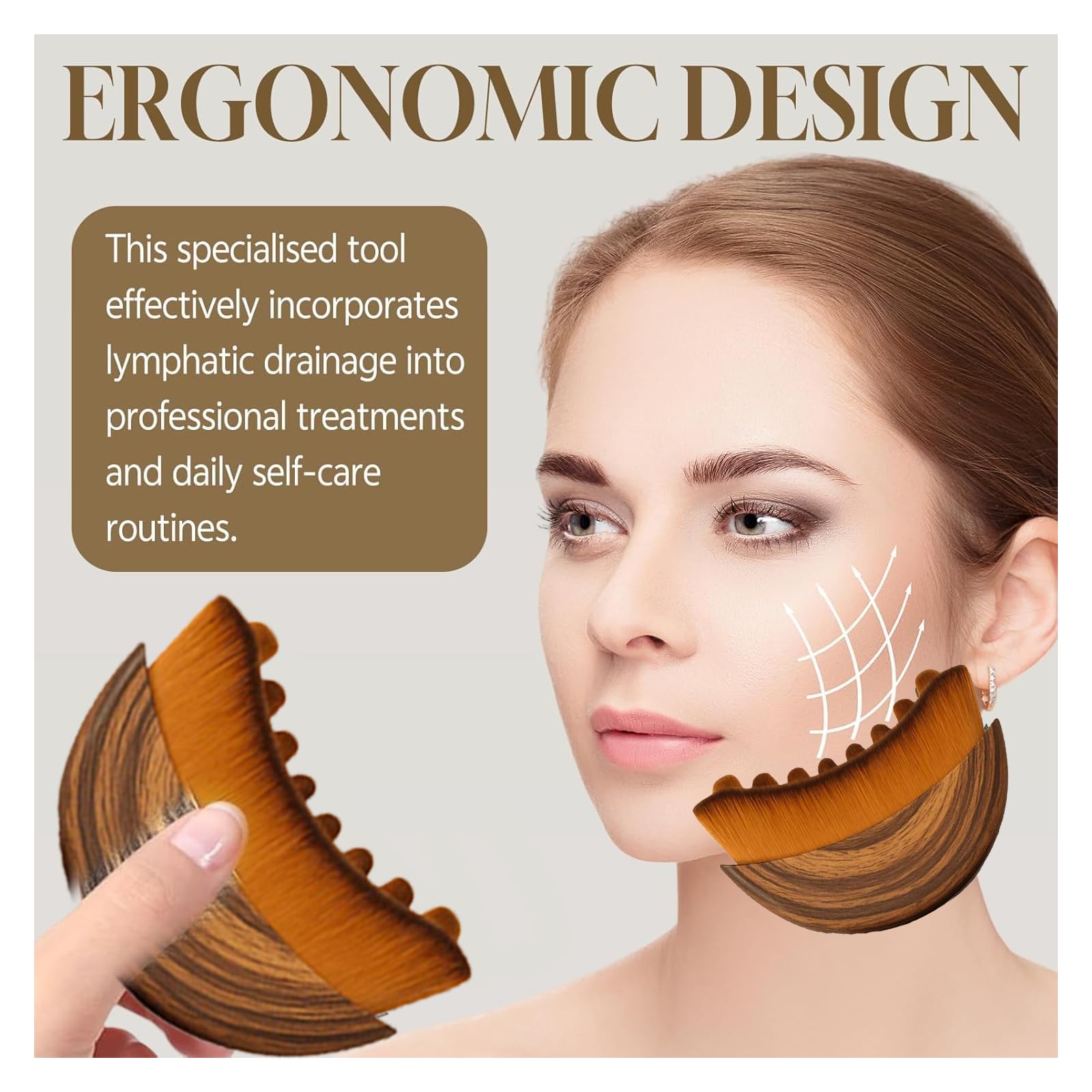 eteross LymphLift brush contour close-up highlights precise facial curves and drainage-friendly design.