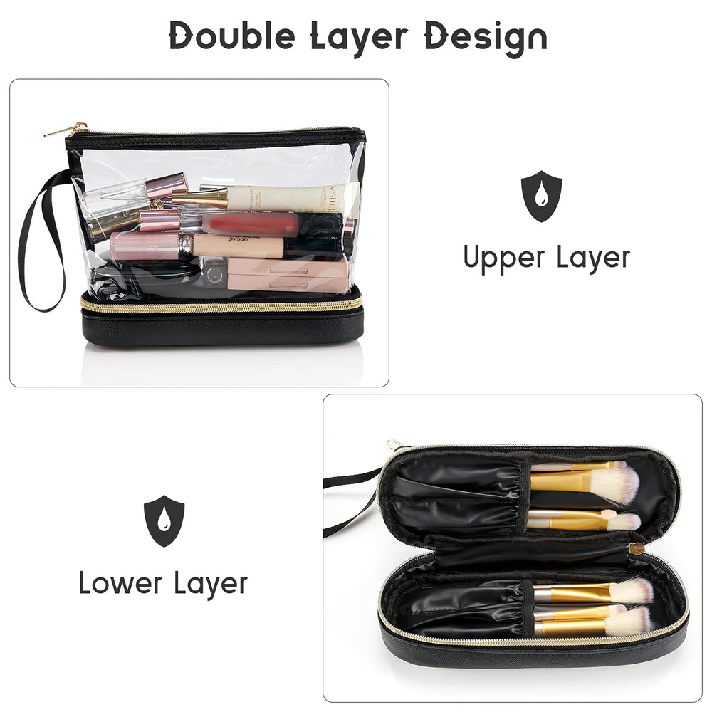 Ethereal two-layer design opened, top for small items bottom for brushes