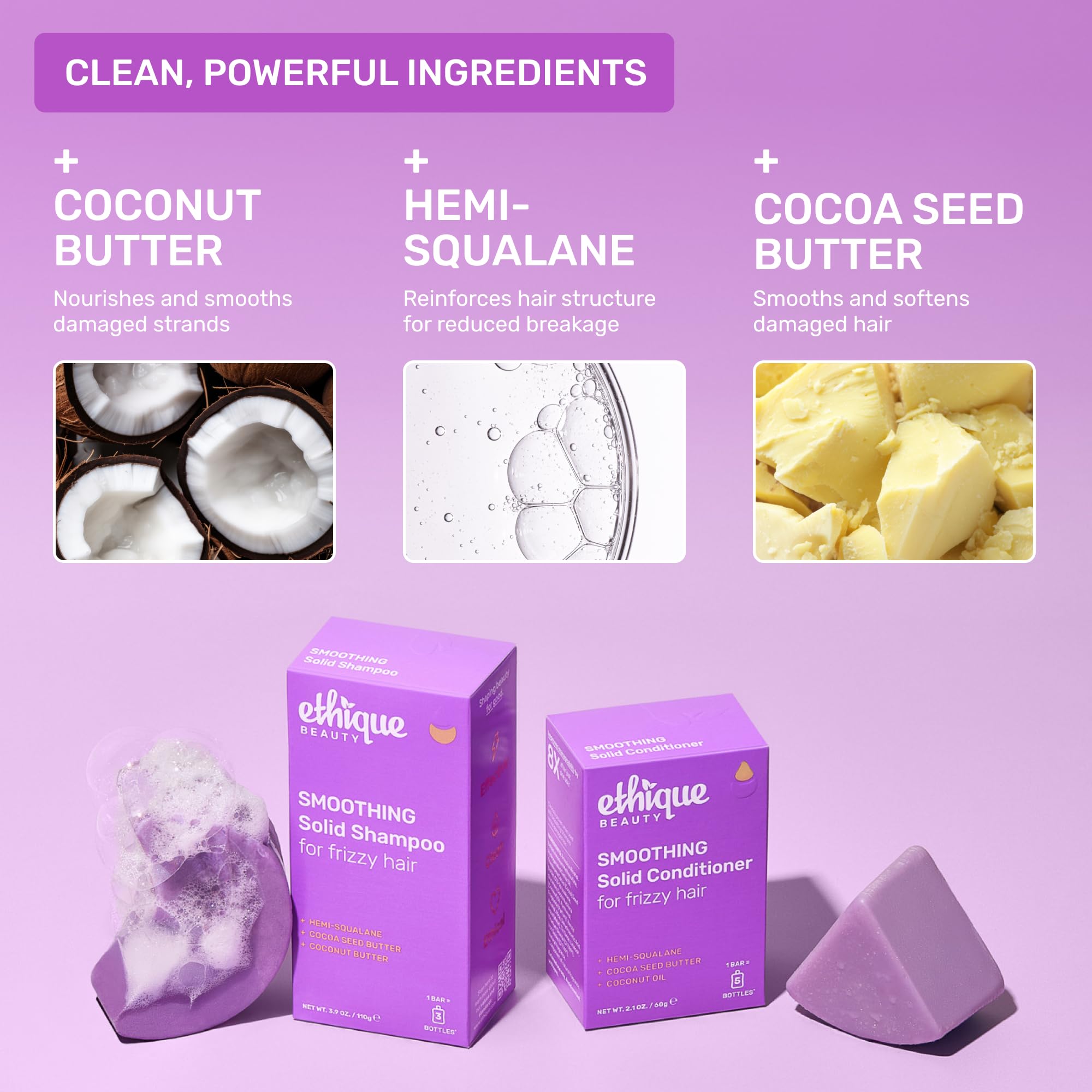 Ethique barra de champú cacao manteca: suavidad y brillo natural.