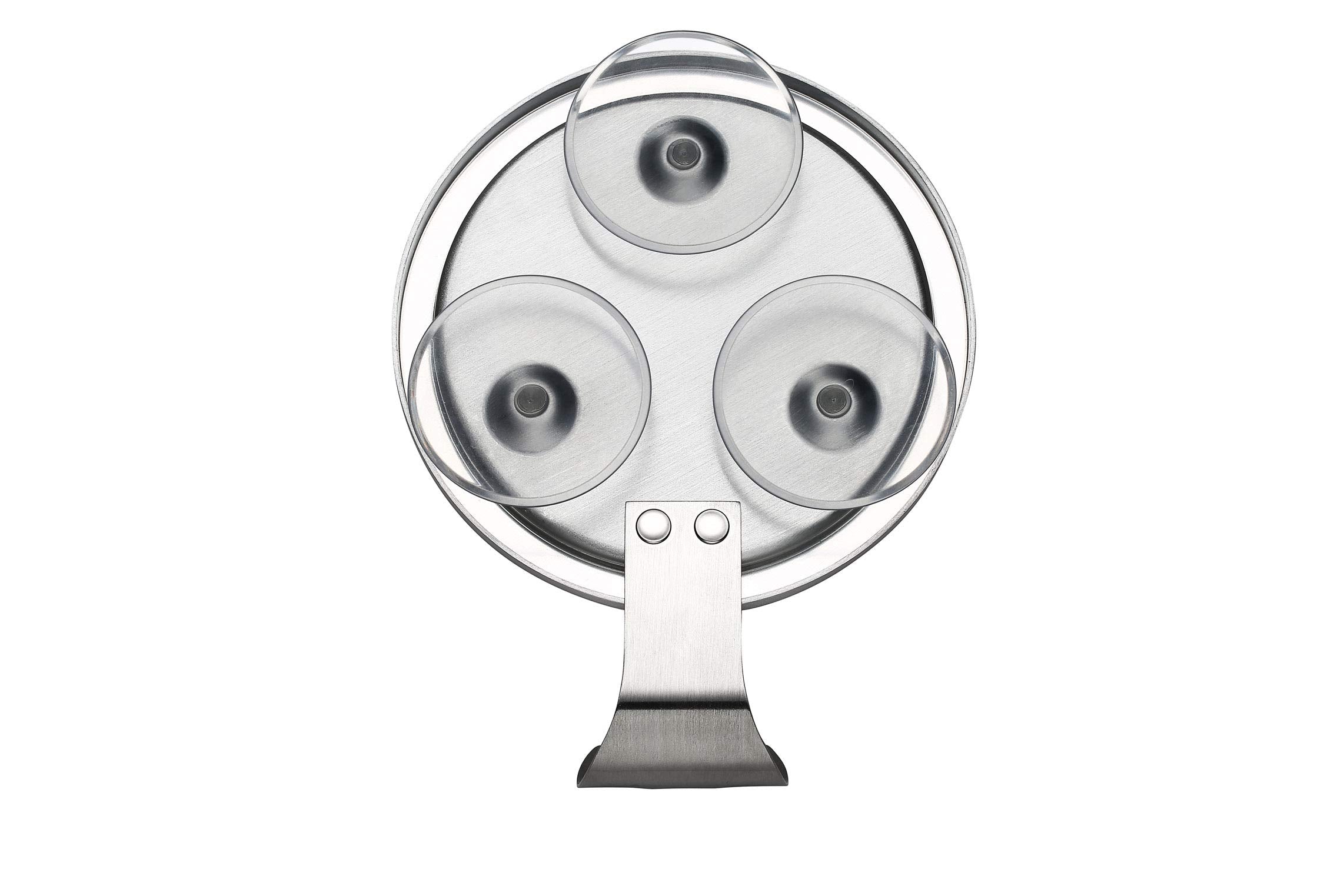 Ettori shower mirror showing convenient hook design for tools and towels