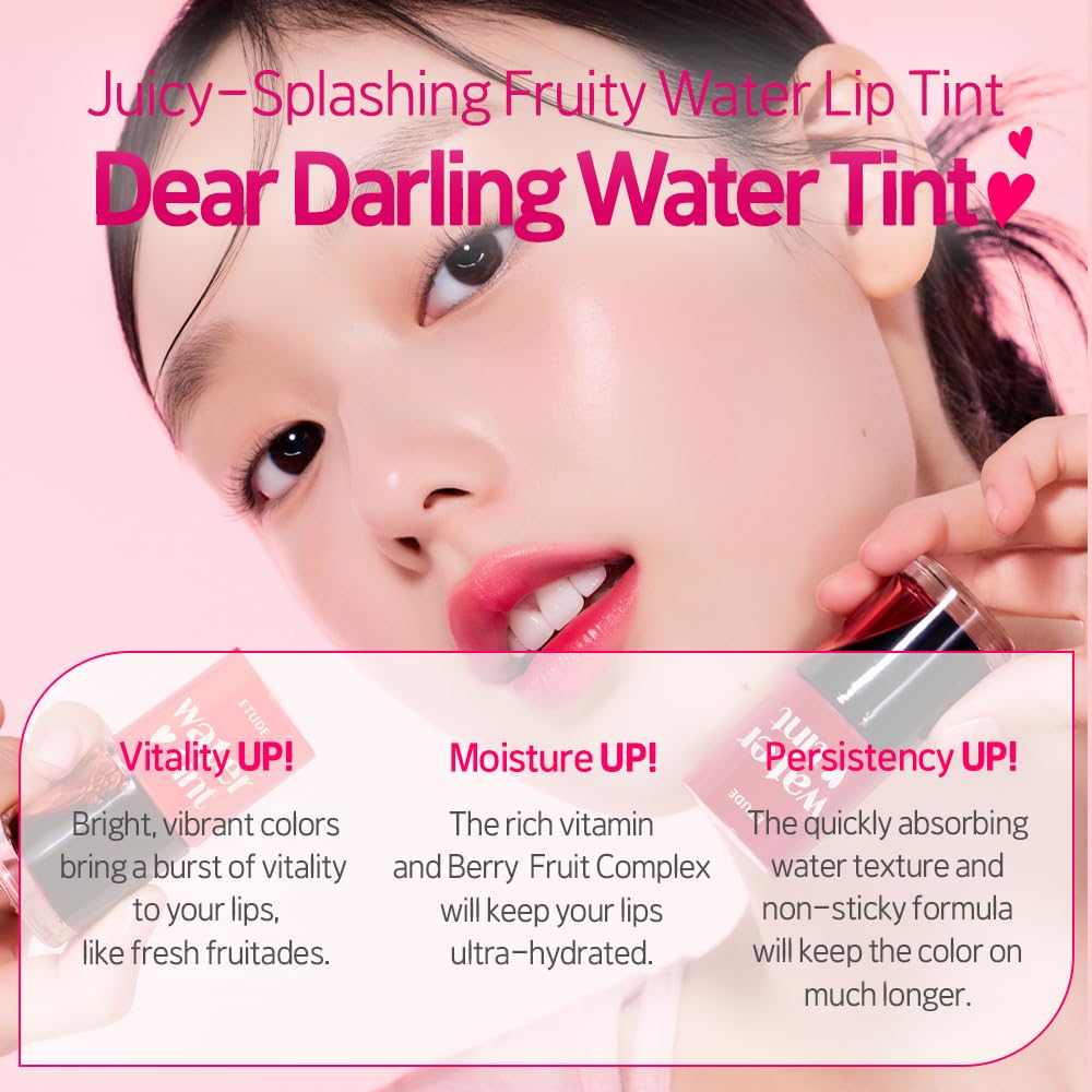 Etude Dear Darling Water Tint Strawberry Ade cheek swatch for a fresh flush