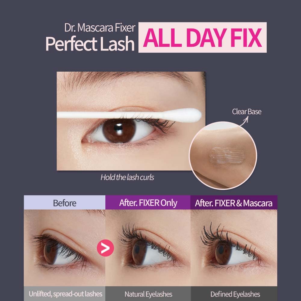 ETUDE Dr. Mascara Fixer ingredientes nutritivos cuidan pestañas durante la aplicación.