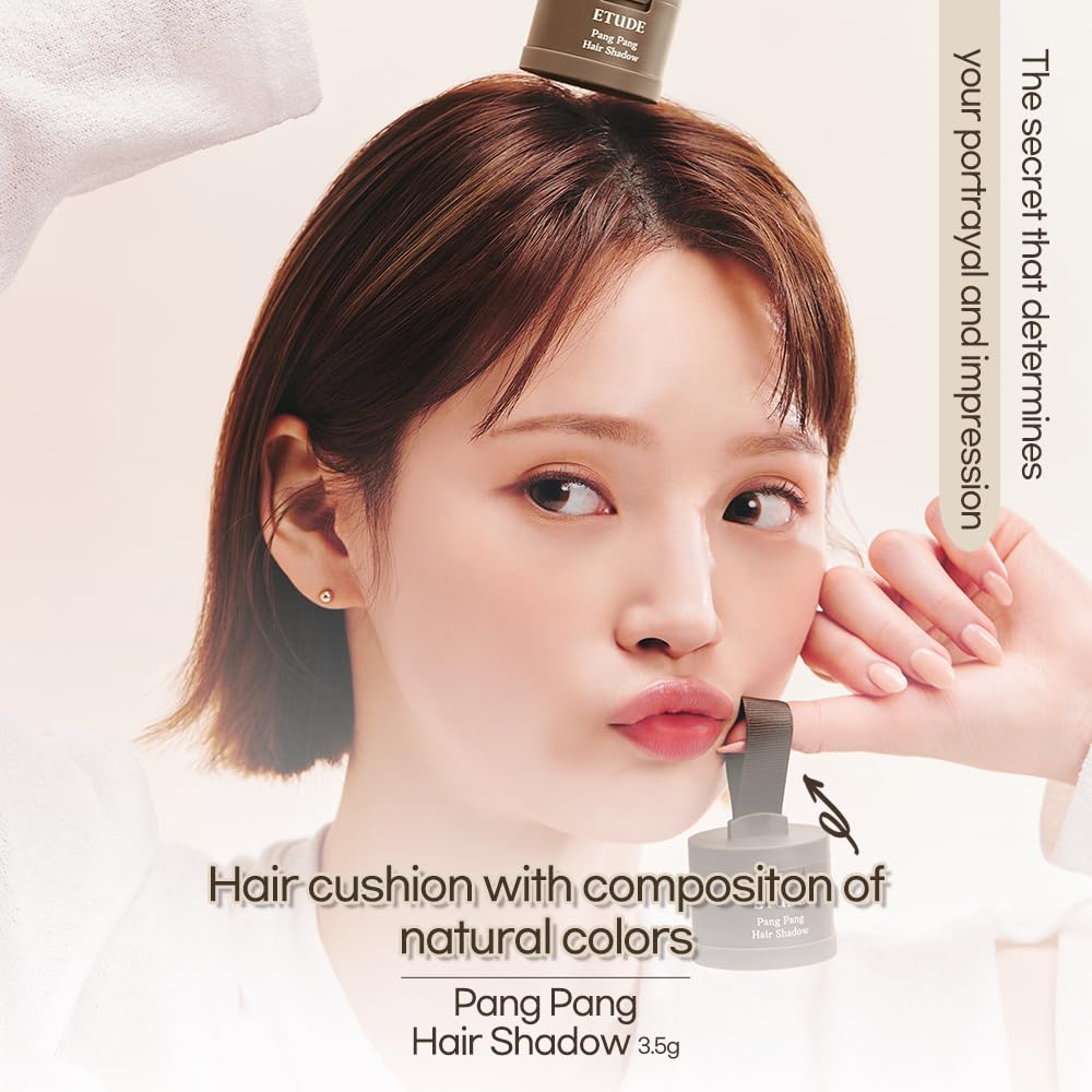 ETUDE Hair Pang Pang cushion applicator in use for precise crown touch-ups