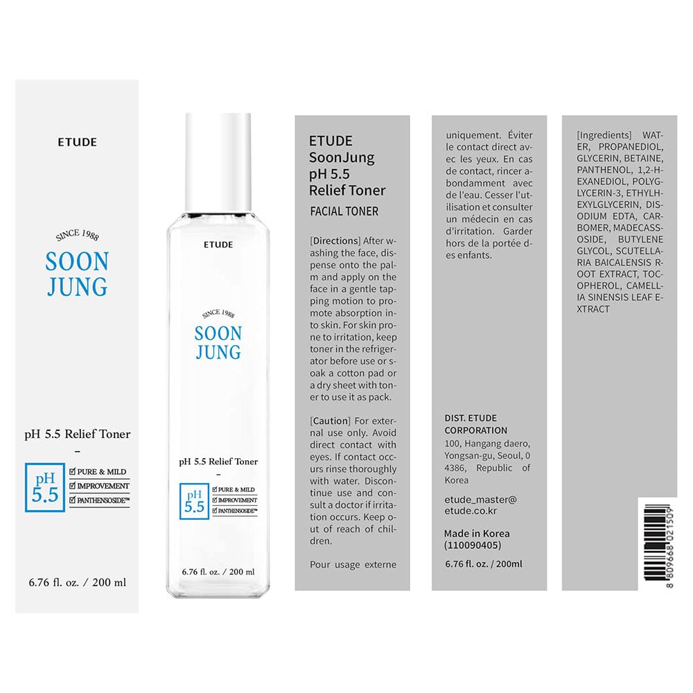 Tónico ETUDE SoonJung Toner, envase minimalista ideal para viajes