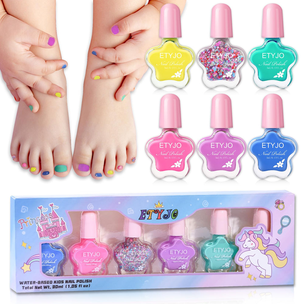 ETYJO Kids Nail Polish Set bottle closeup, showcasing a safe non-toxic formula for kids.