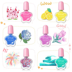ETYJO color swatches show six vibrant rainbow shades for imaginative nail art.