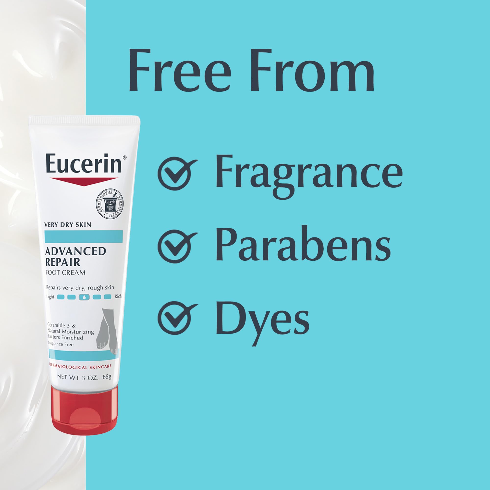Formato libre de parabenos de la crema para pies Eucerin.