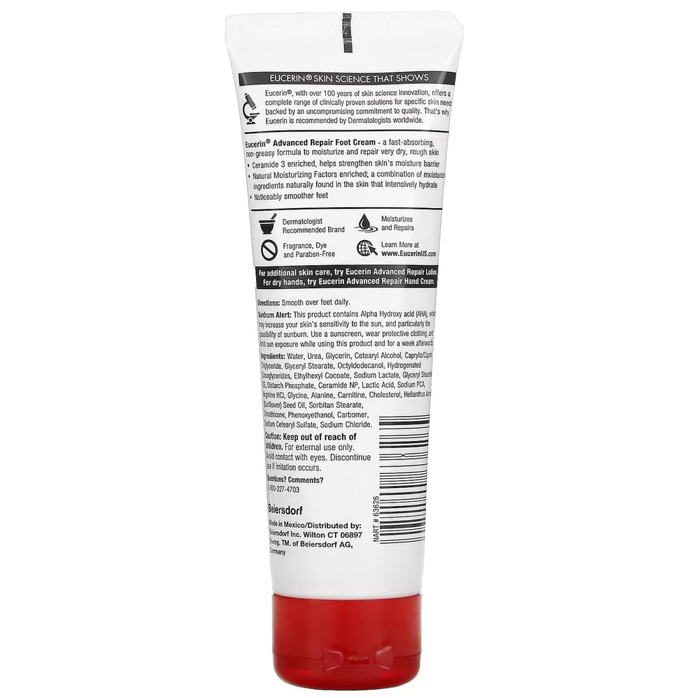 Crema de pies Eucerin, textura ligera y absorcion rapida.