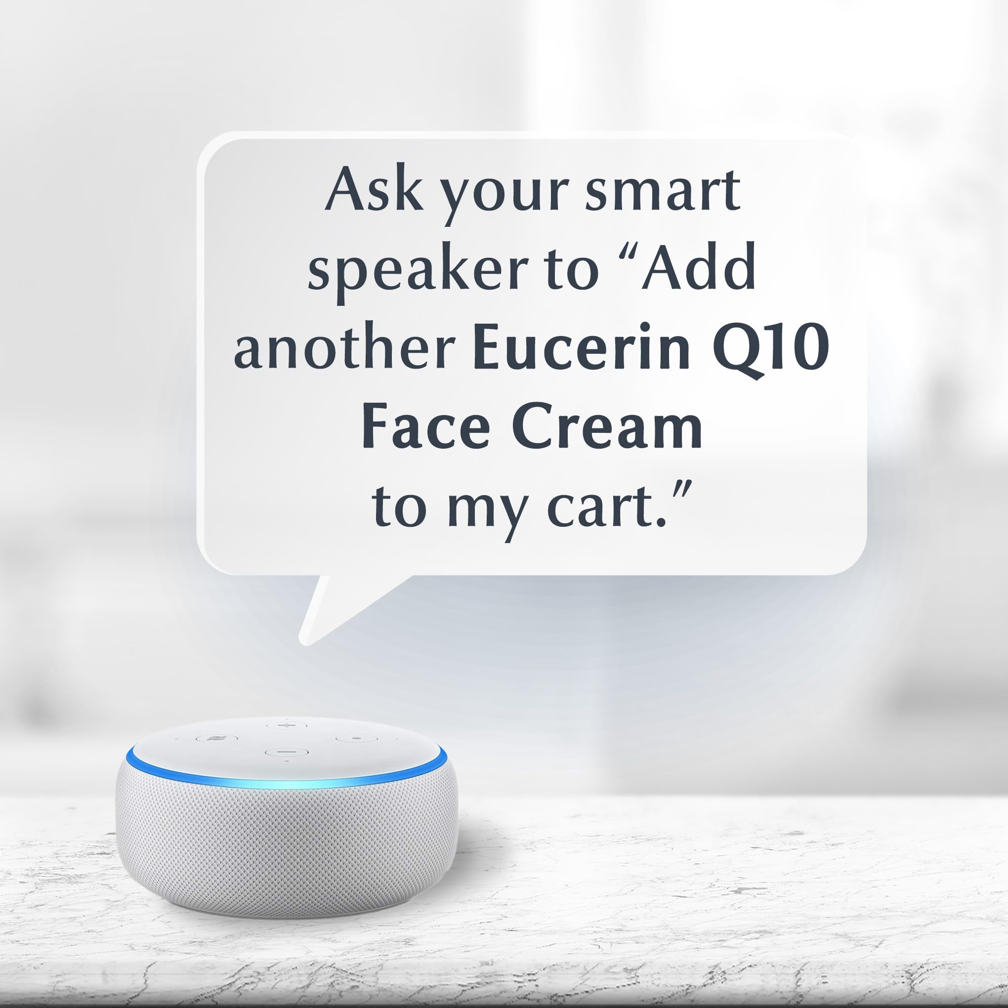 Daily skincare scene featuring fragrance-free Eucerin Q10 formulas.