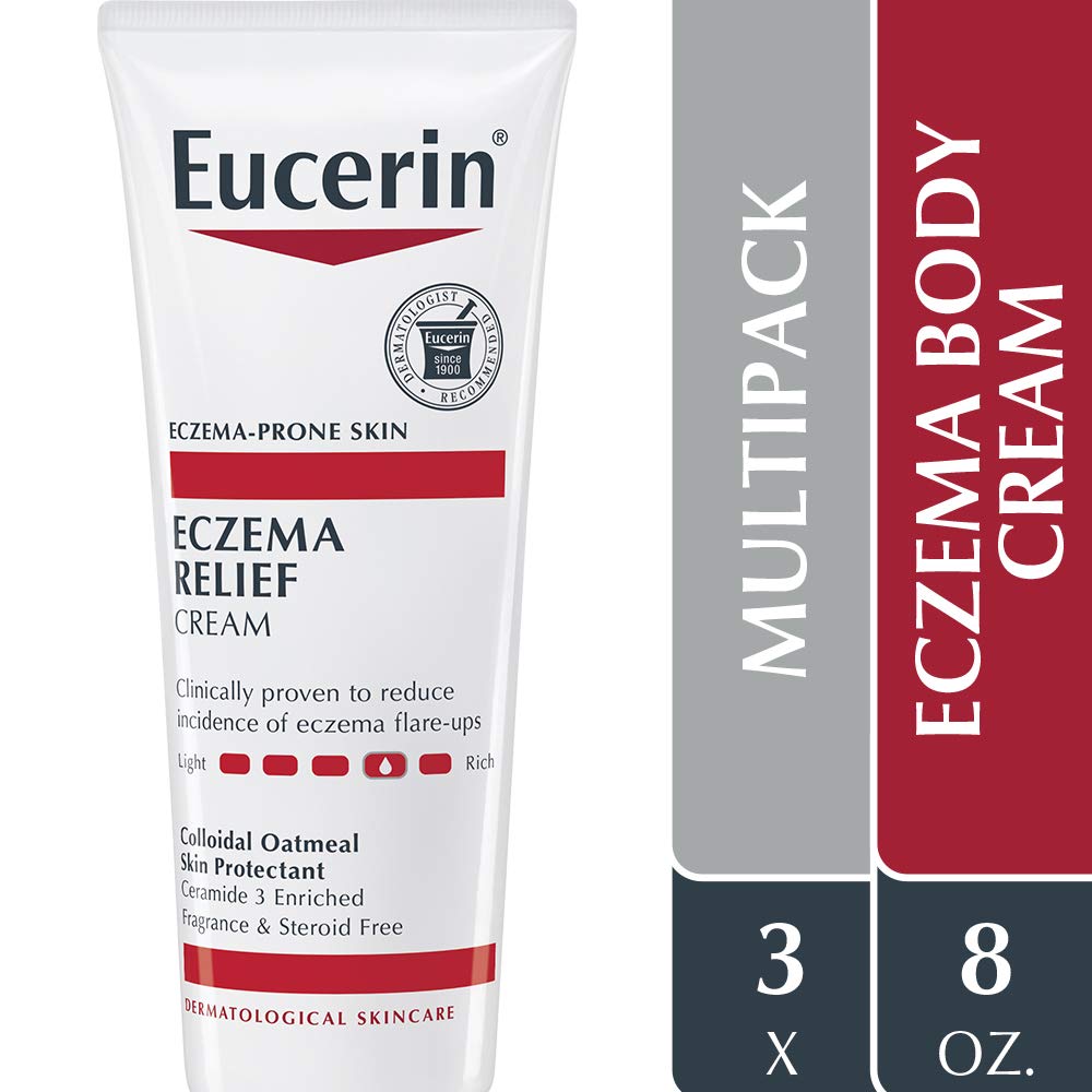 Ingredients panel of Eucerin Eczema Relief Cream highlighting colloidal oatmeal and ceramide-3.