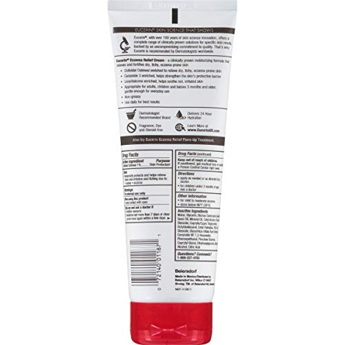 Close-up of creamy Eucerin Eczema Relief Cream texture ready for application.