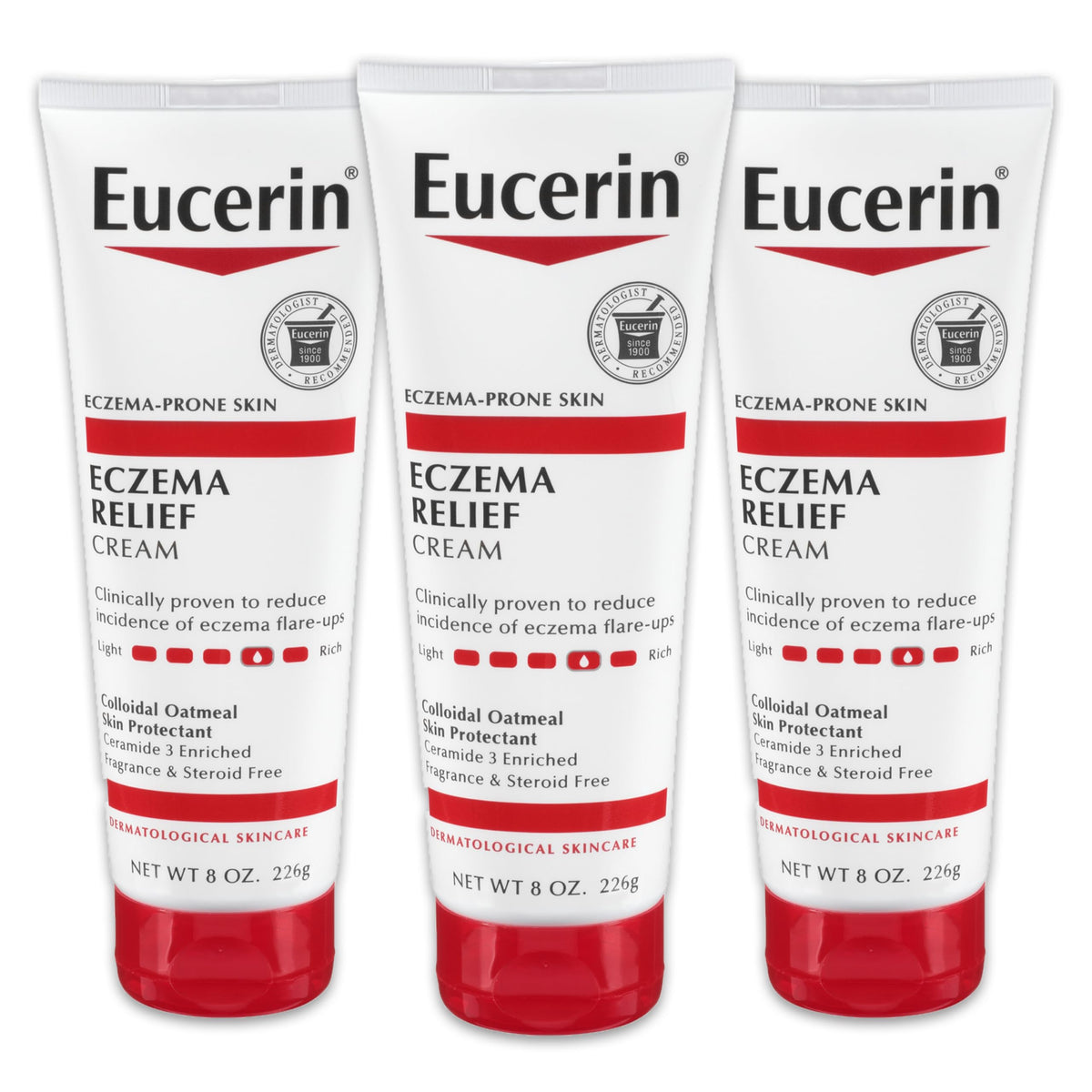 Eucerin Eczema Relief Cream tube showing lightweight texture for quick absorption.