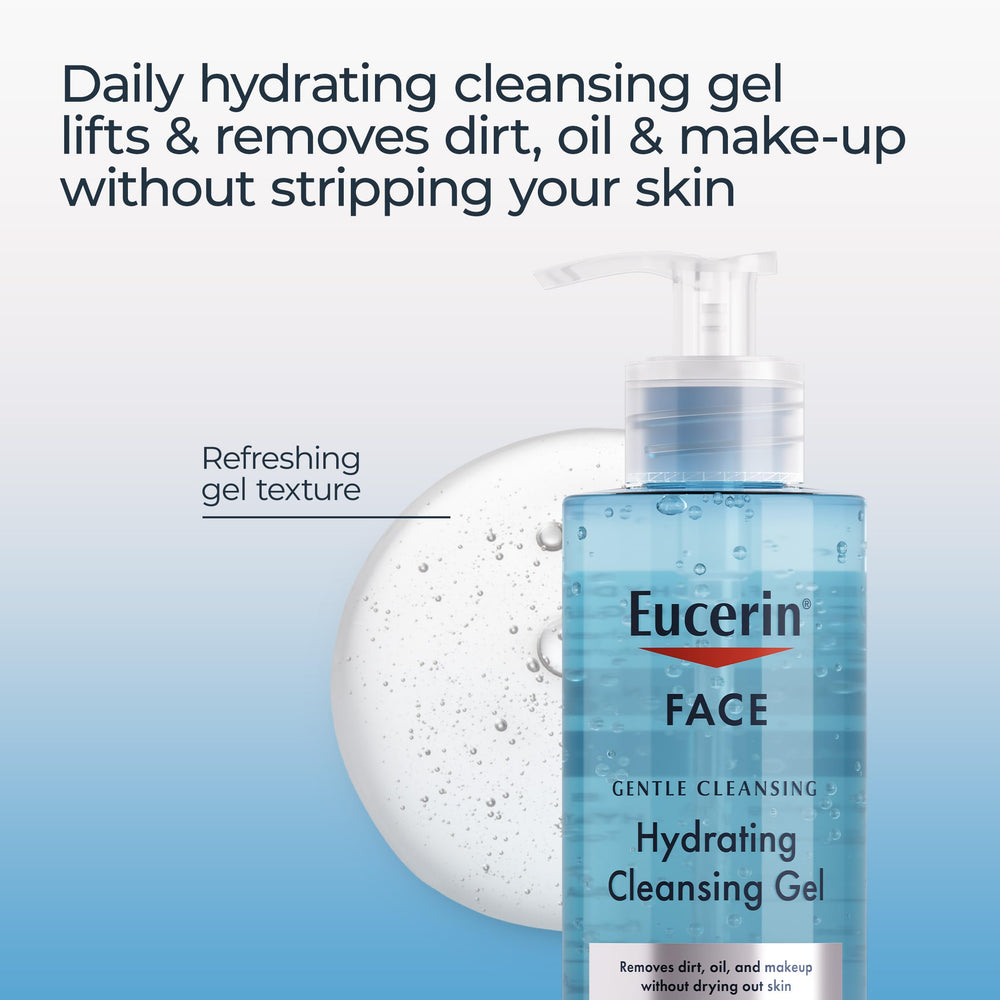 Textura gel suave de Eucerin limpiador facial iluminando la piel.