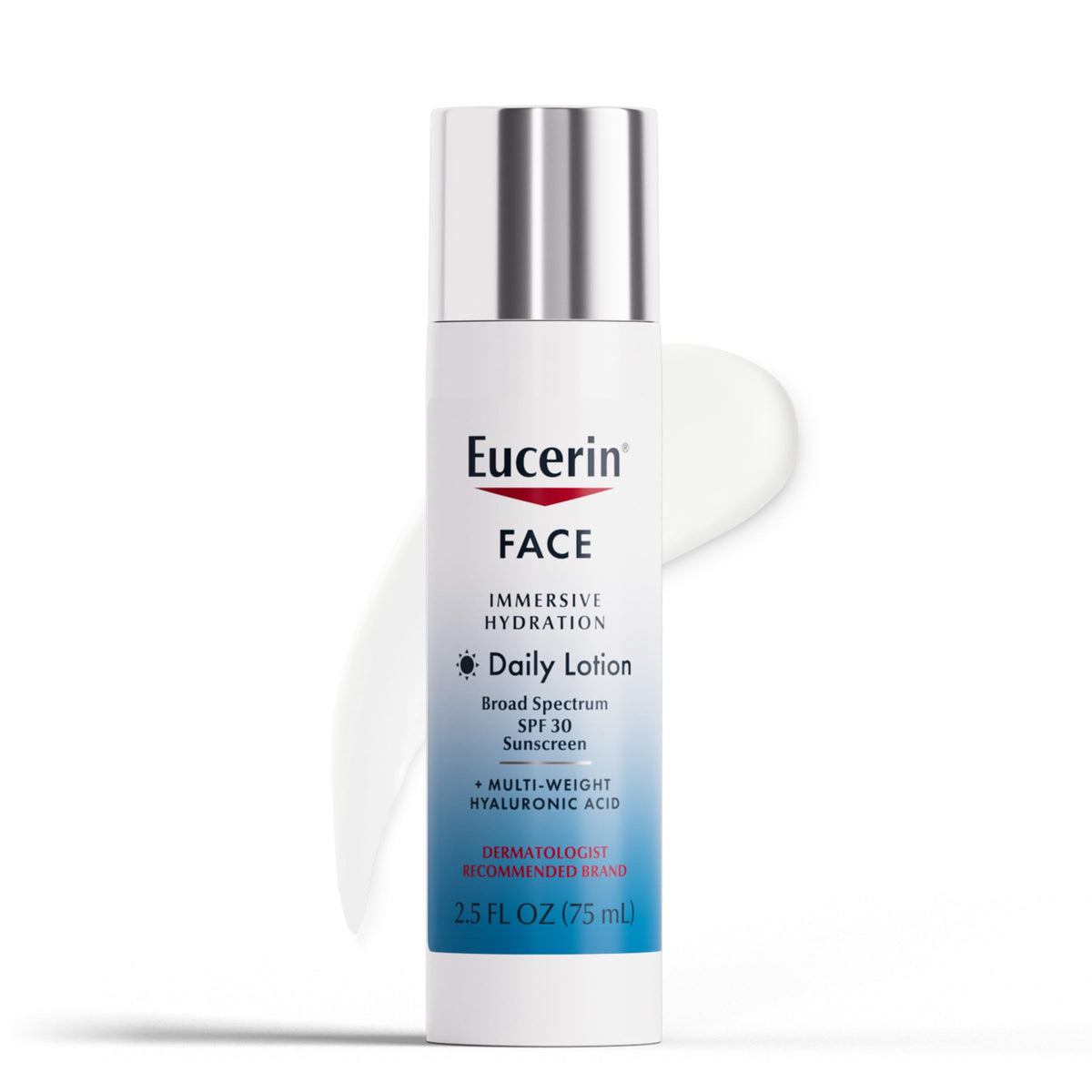 Eucerin Face Immersive Hydration bottle shows SPF 30 protection and hydration.