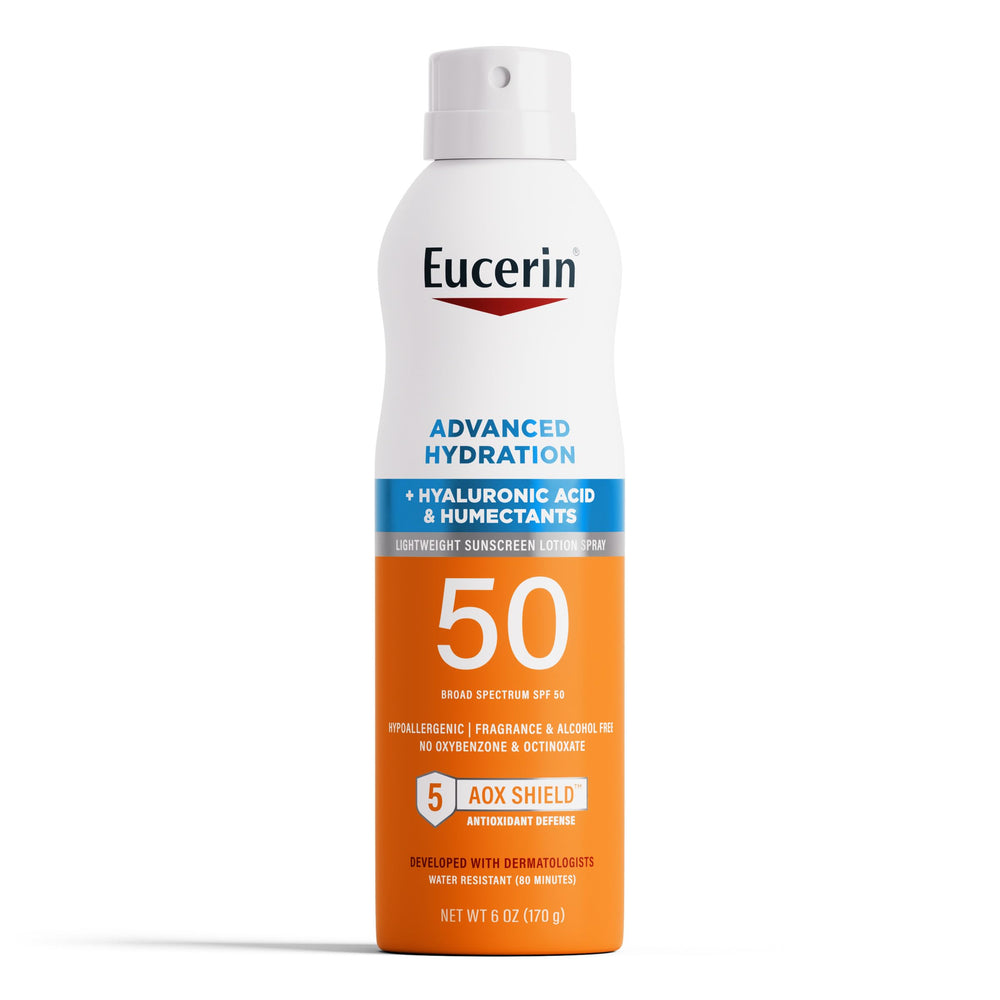 Eucerin Sun Advanced Hydration SPF 50 Spray en botella, cobertura sencilla.